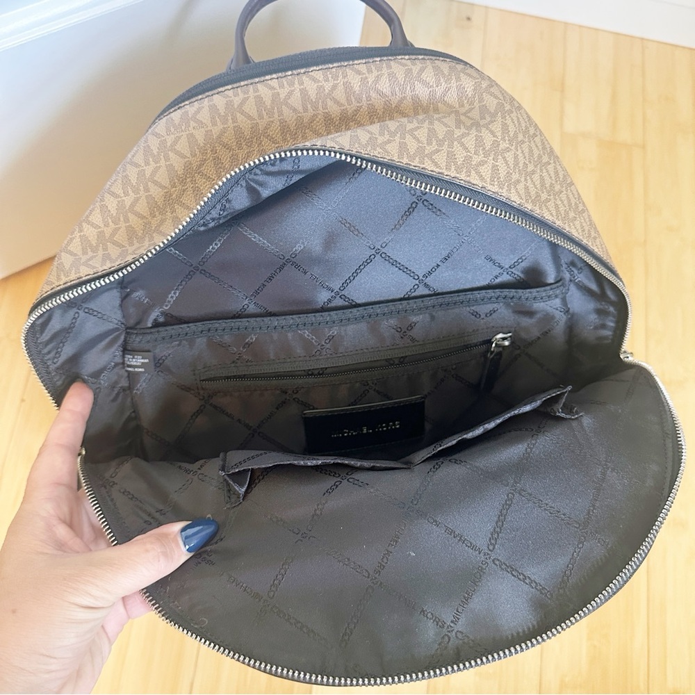 Michael Kors Hudson Logo Canvas Leather Large Backpack - Picture 7 of 16